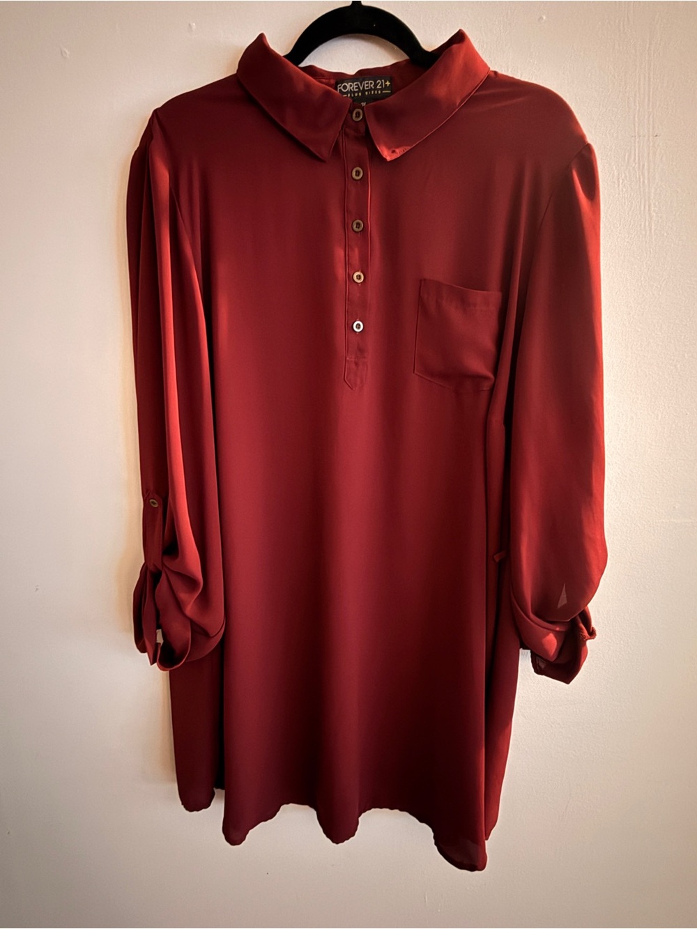 Forever 21 Women's Wine Red Button-Up Tunic